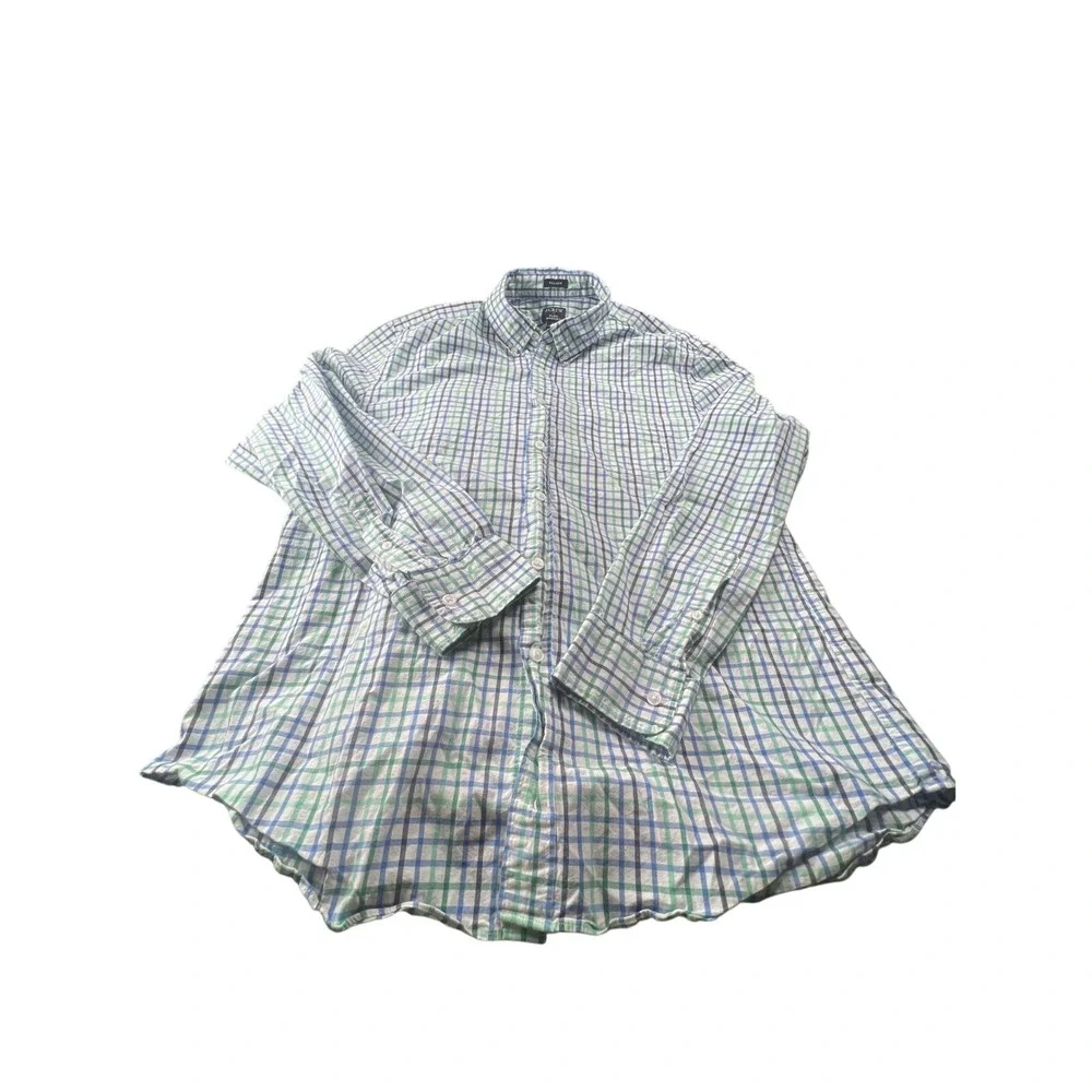 J Crew Flex Washed Classic Fit Plaid Button Down Shirt Mens Large Blue Green